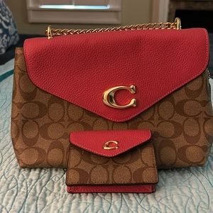 NWT Coach Shoulder bag strawberry haze and card case